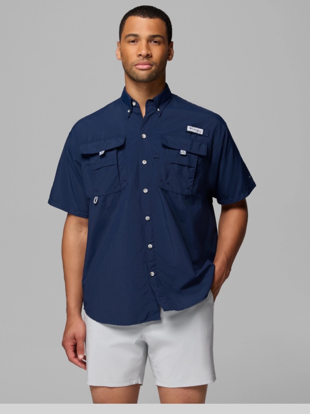Columbia Men's Dark Navy Short-Sleeve Button-Down Casual Shirt